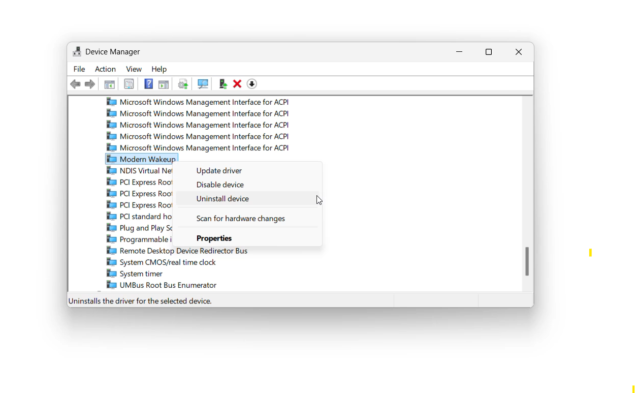Modern Wakeup v anglickém Správci zařízení Windows